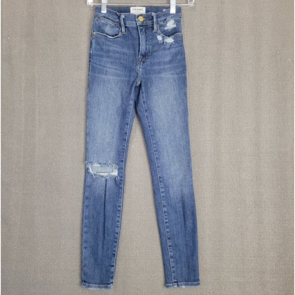 FRAME Size 24 Blue Medium Wash Distressed Le High Skinny Denim Jean